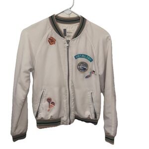 Roxy Bomber Jacket Women Sz.S White Colorful Multicolor Summer Surf Miami Havana